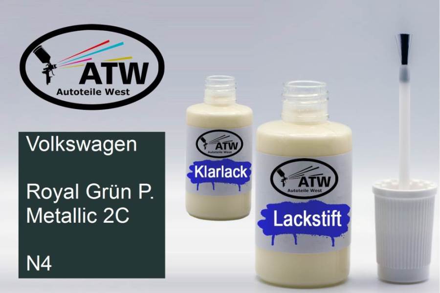 Volkswagen, Royal Grün P. Metallic 2C, N4: 20ml Lackstift + 20ml Klarlack - Set, von ATW Autoteile West.